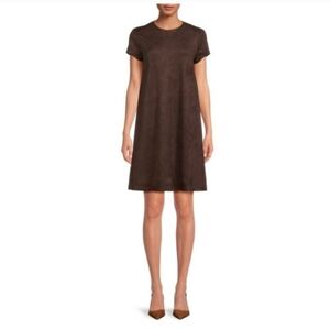 J. McLaughlin Womens Faux Suede Swing Dress Brown Pockets Short Sleeve Sz XL